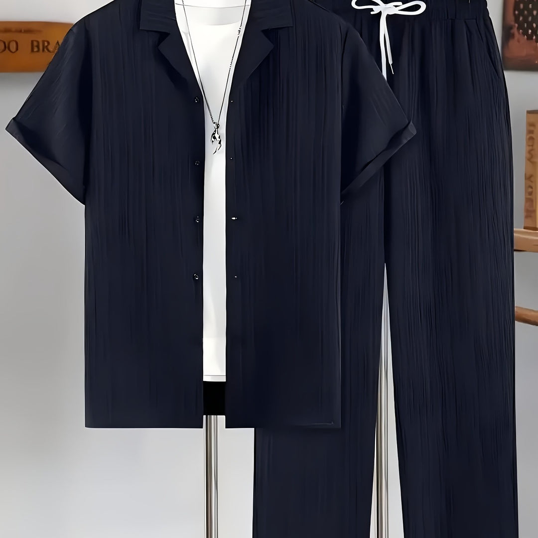 Men's Home Set | Shirt and Striped Pants Set | Regular Fit | Comfortable Relaxed Style