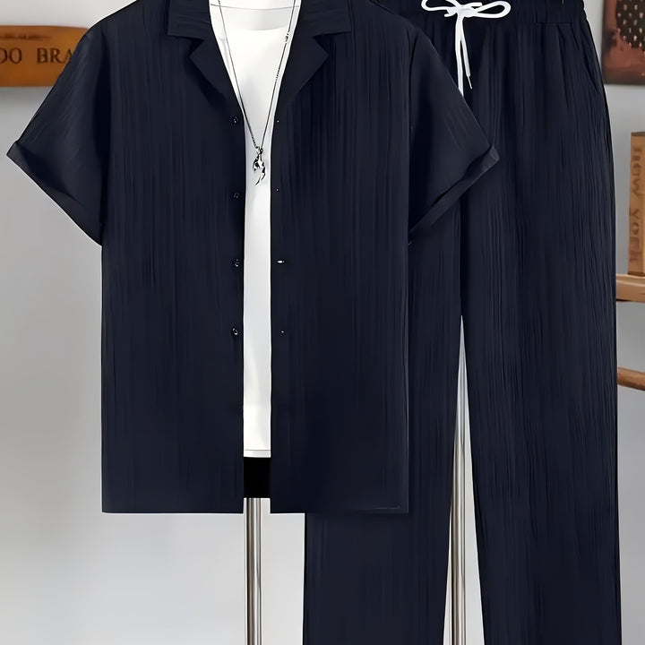 Men's Home Set | Shirt and Striped Pants Set | Regular Fit | Comfortable Relaxed Style