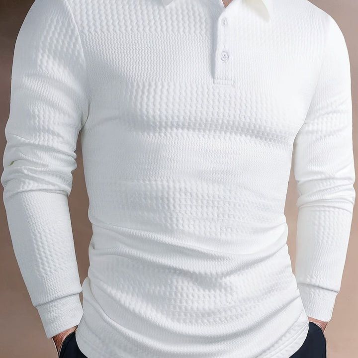 Men's Long Sleeve Polo | Slim Fit Shirt | Textured Finish | Smart Casual Style