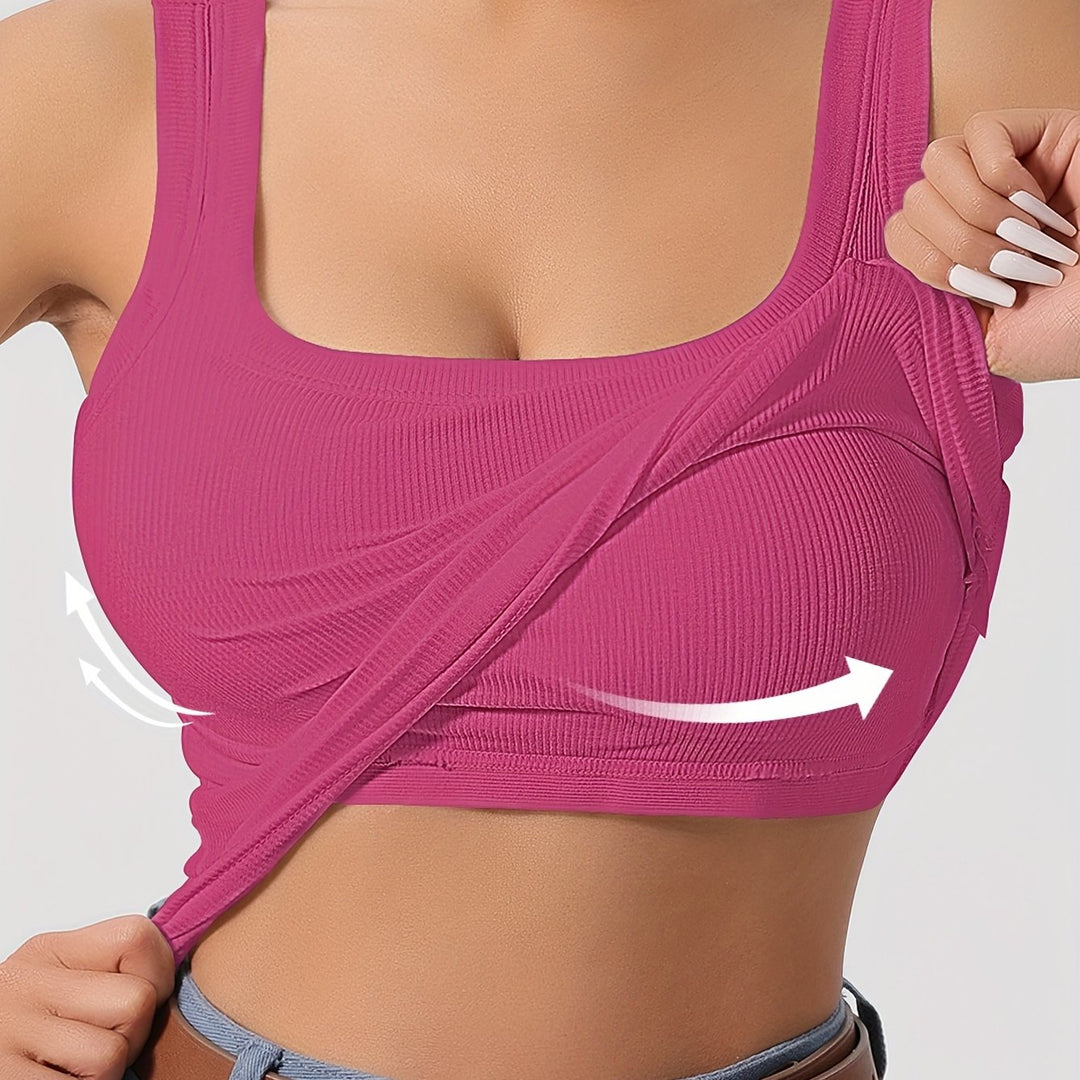 Women's Ribbed Top with Built-in Support | Square Neckline