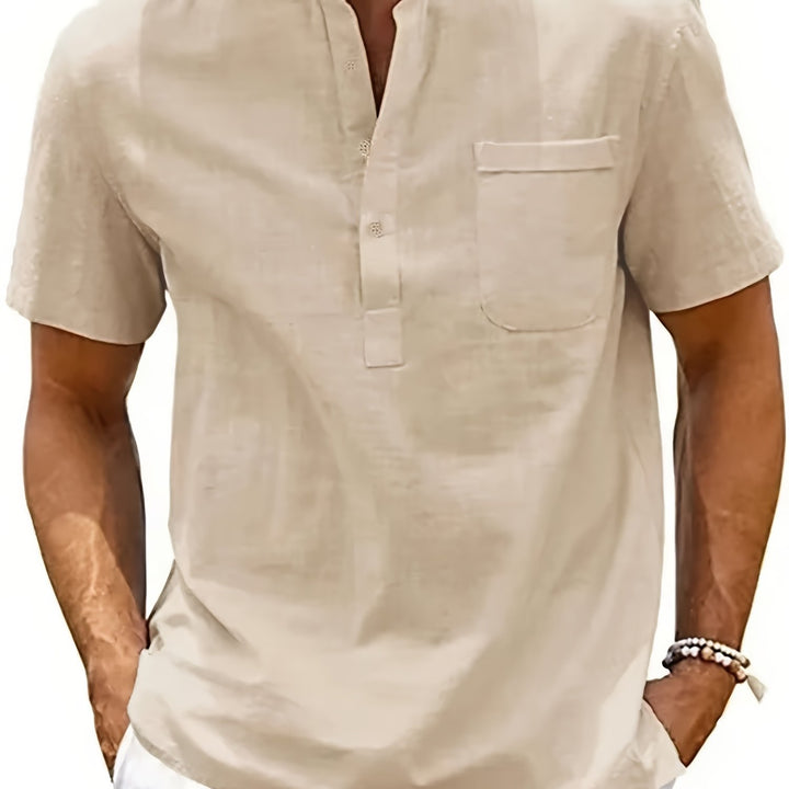 Men's Henley Shirt | Short Sleeve Regular Fit Shirt | Stand Collar | Summer Casual Style