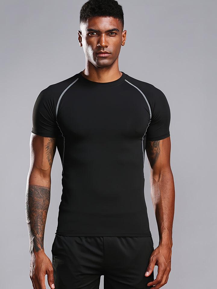 Męski T-Shirt Kompresyjny | Koszulka Skinny Fit z Krótkim Rękawem | Okrągły Dekolt | Sportowy Styl Treningowy
