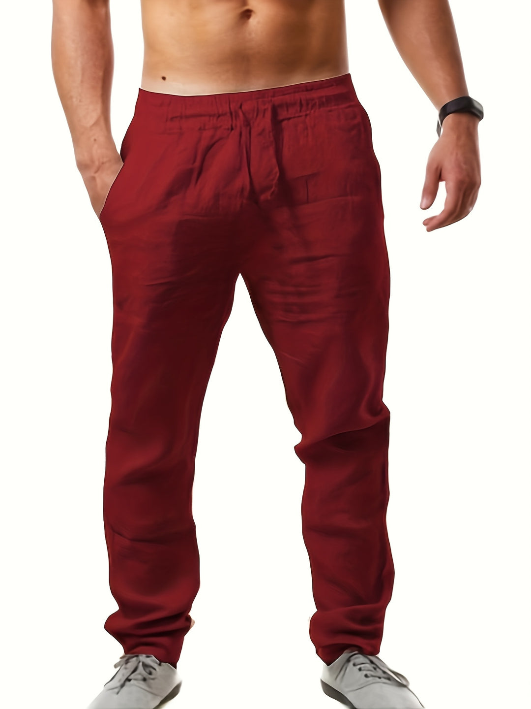 Men's Pants | Loose Fit Pants with Straight Leg | Waist Tie | Casual Summer Style