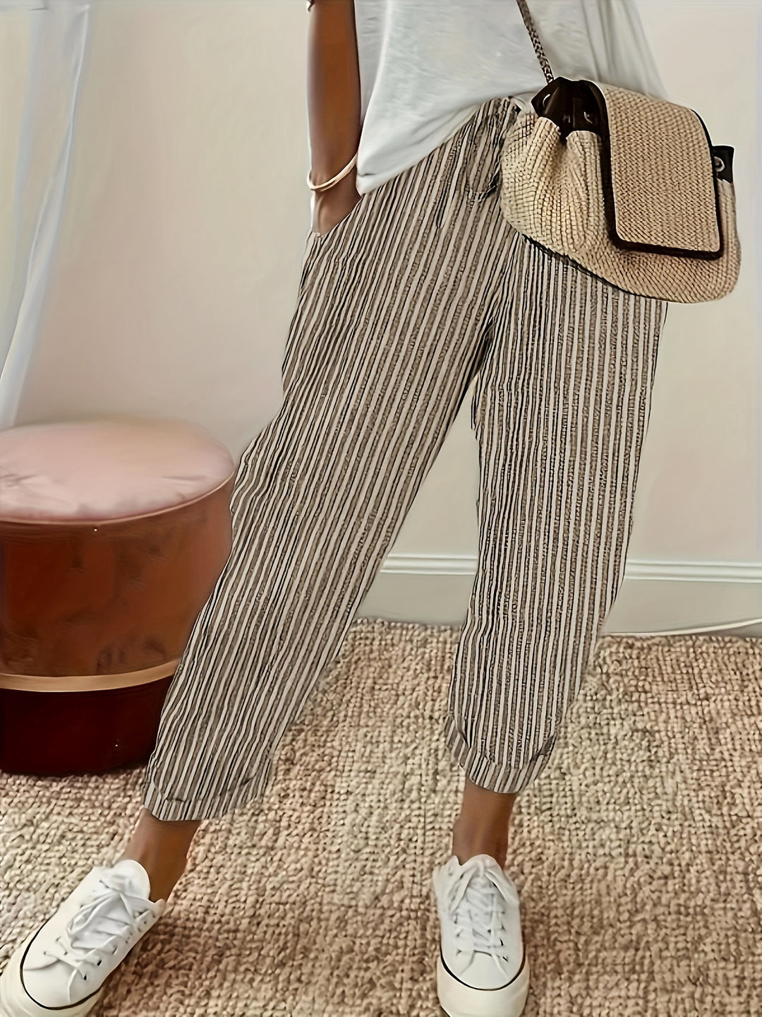 Women's Striped Jogger Pants with Cuffs at the Ankles | Casual Fit