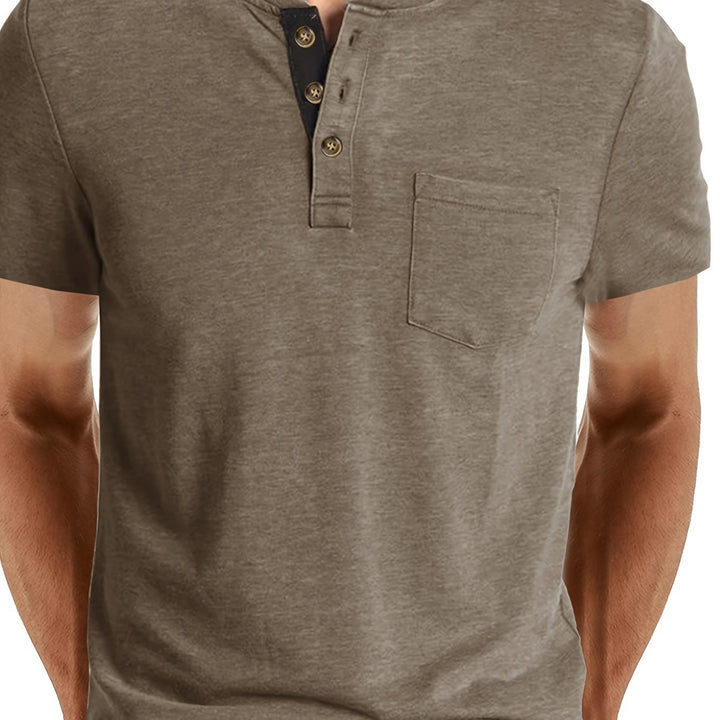 Męska Koszulka Henley | Koszulka Regular Fit z Krótkim Rękawem | Guziki i Kieszeń Na Piersi | Casualowy Styl Letni