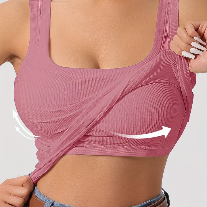 Women's Ribbed Top with Built-in Support | Square Neckline