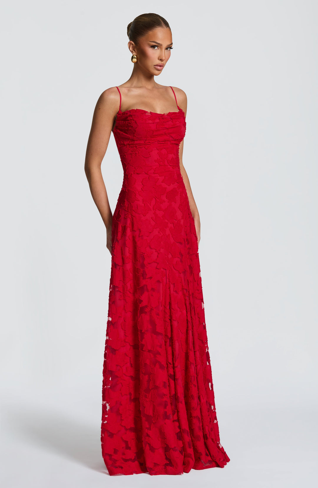 Women's Textured Floral Pattern Spaghetti Strap Flared Maxi Dress