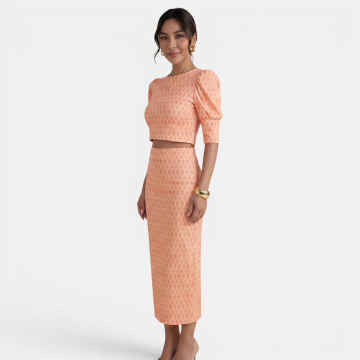 Renata | Women's set with a cropped top and midi skirt