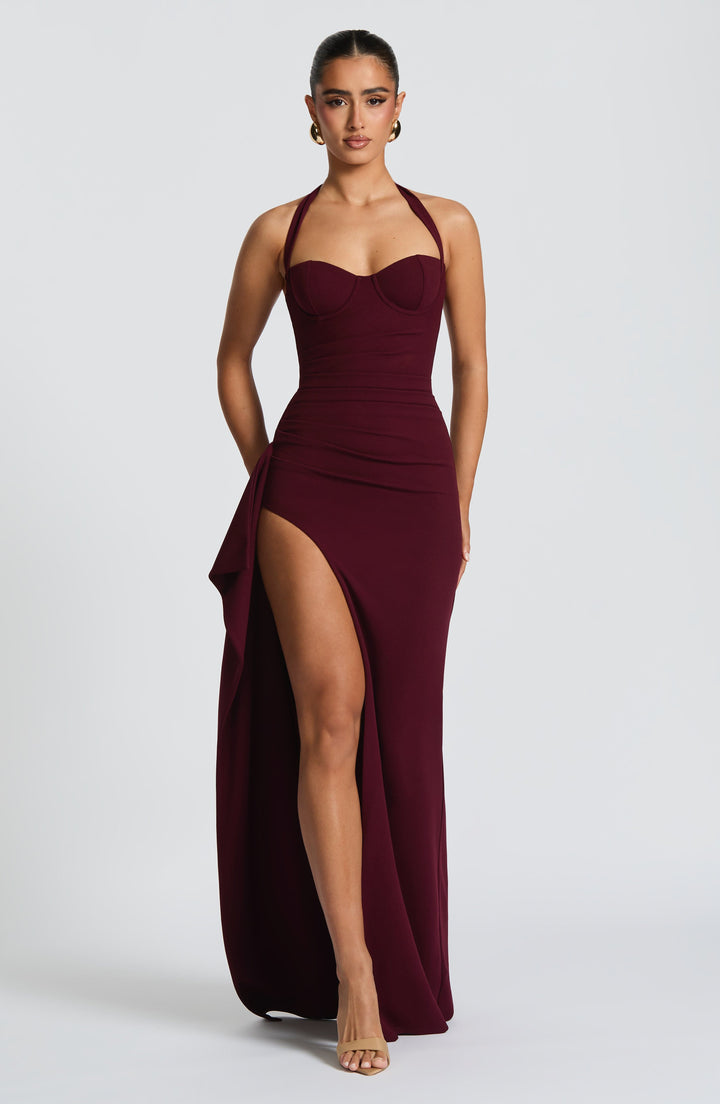 Women's Maxi Halter Dress | Ruched Dress with High Slit