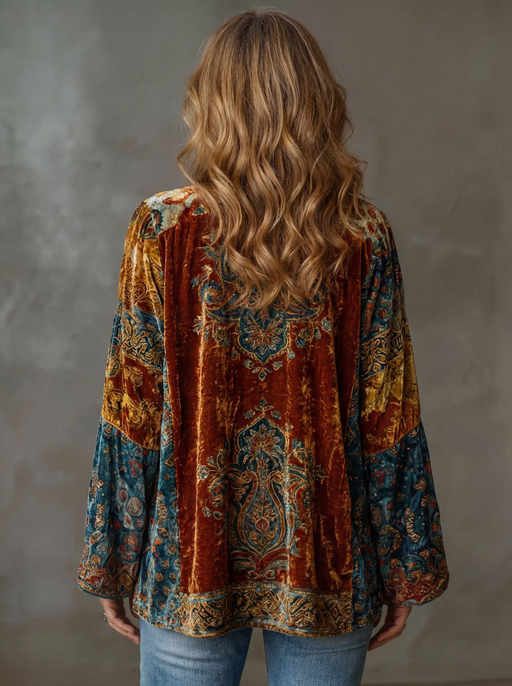 Damskie kimono boho z wzorem w bordowym kolorze