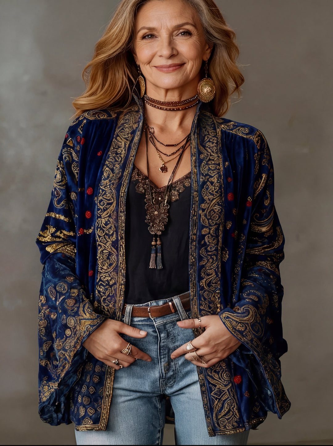 Damskie kimono boho z wzorem w bordowym kolorze