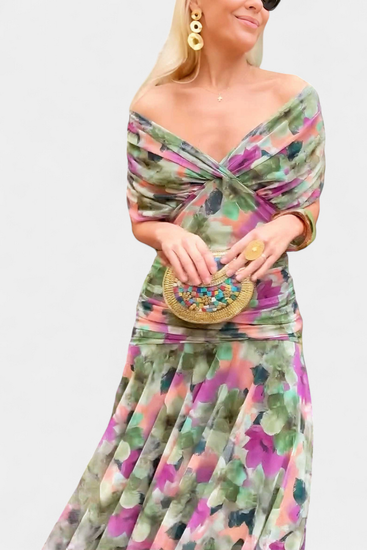 Wiktoria | Women's midi dress with off-the-shoulder design