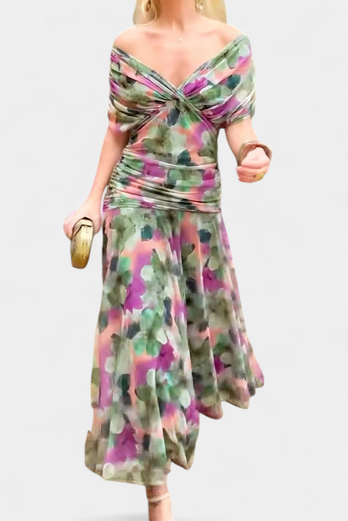 Wiktoria | Women's midi dress with off-the-shoulder design