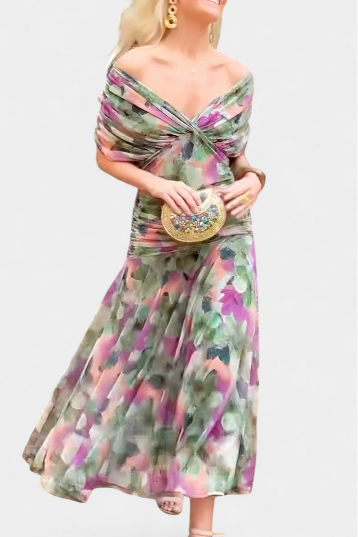 Wiktoria | Women's midi dress with off-the-shoulder design