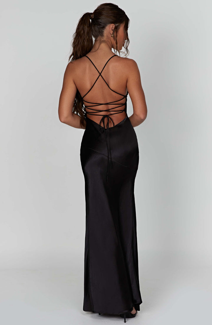 Women's V-Neck Spaghetti Strap Dress | Maxi with High Slit and Fitted Cut