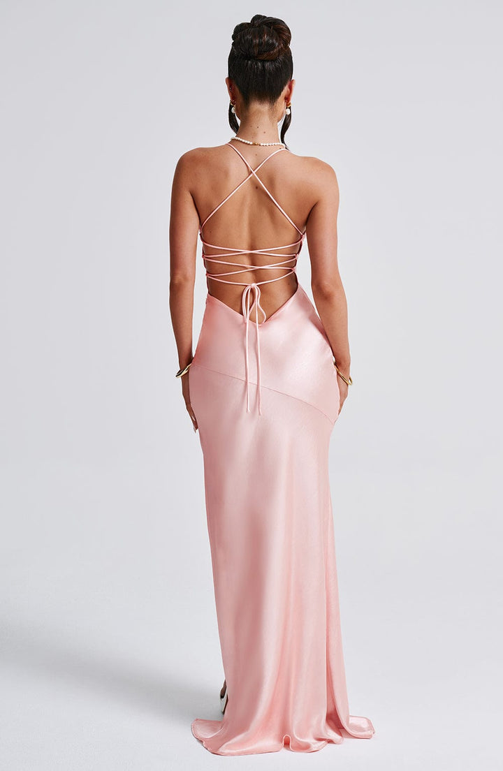 Women's V-Neck Spaghetti Strap Dress | Maxi with High Slit and Fitted Cut