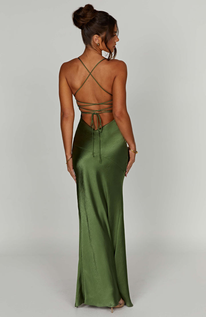 Women's V-Neck Spaghetti Strap Dress | Maxi with High Slit and Fitted Cut