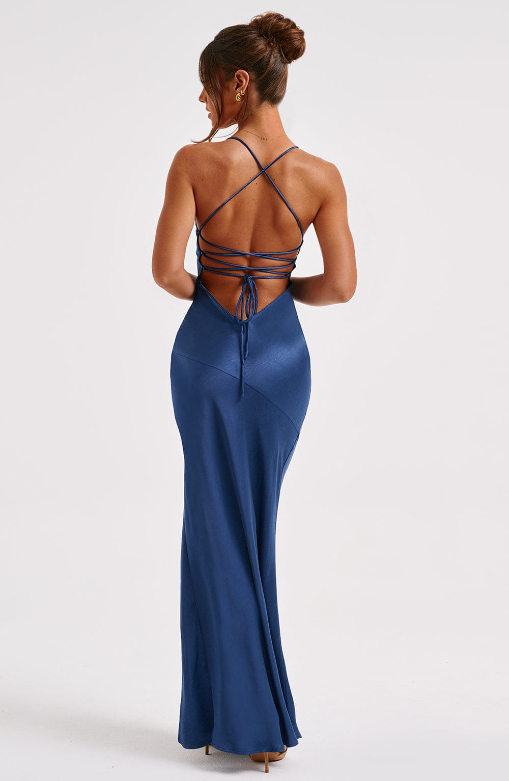 Women's V-Neck Spaghetti Strap Dress | Maxi with High Slit and Fitted Cut