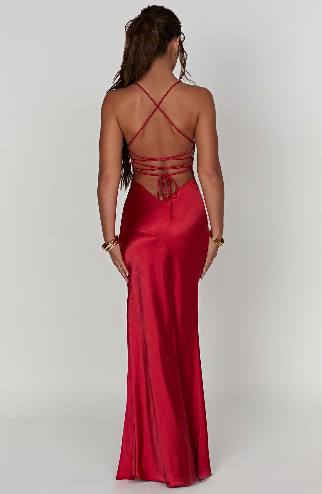 Women's V-Neck Spaghetti Strap Dress | Maxi with High Slit and Fitted Cut