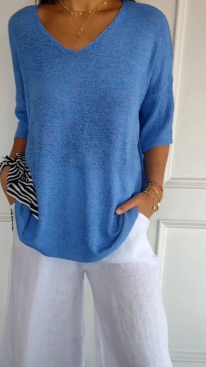 Joanna | Women's Loose-Fit Top with V-Neck and Short Sleeves