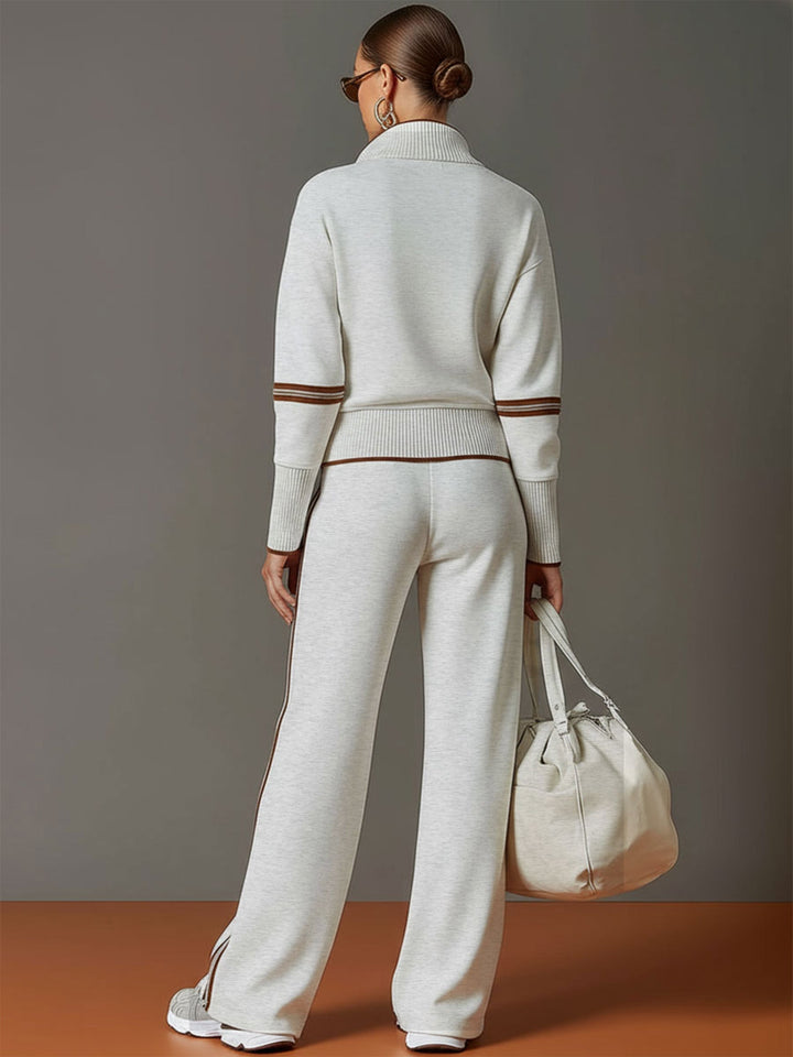 Vivienne | Damski Dwuczęściowy Zestaw z Bluzą Half-Zip i Spodniami z Szeroką Nogawką