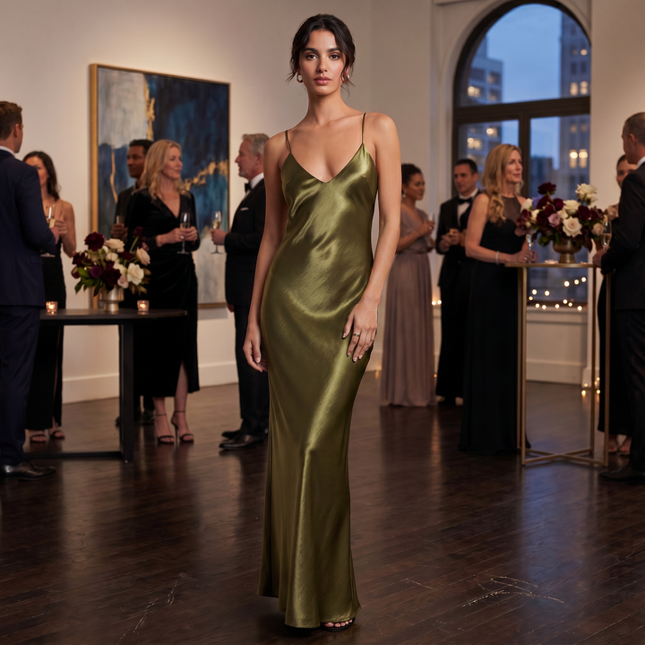 Celina | Women's Satin Lace Maxi Dress