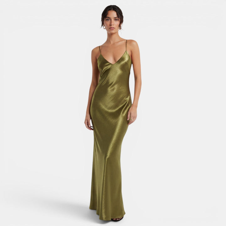 Celina | Women's Satin Lace Maxi Dress