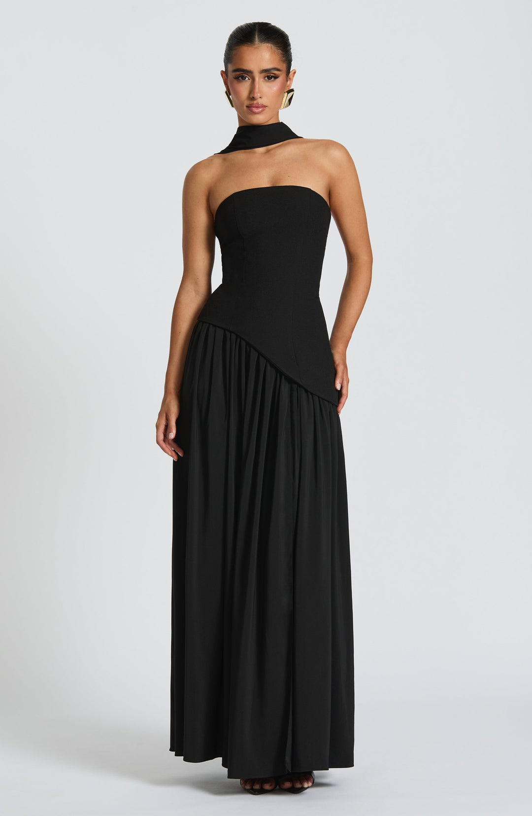 Women's sleeveless dress with Bardot neckline and high slit | Long