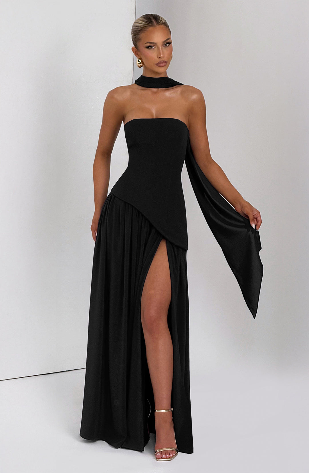 Women's Strapless High Slit Asymmetric Waist Sleeveless Dress | Maxi
