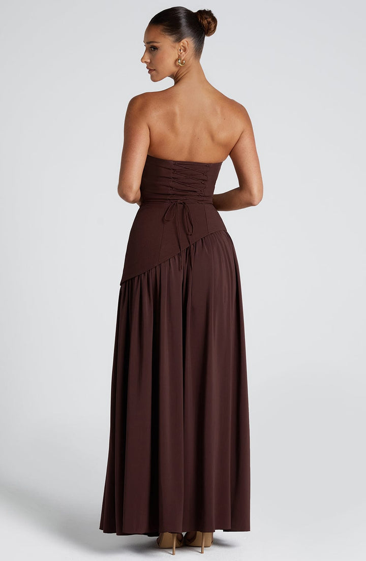 Women's sleeveless dress with Bardot neckline and high slit | Long