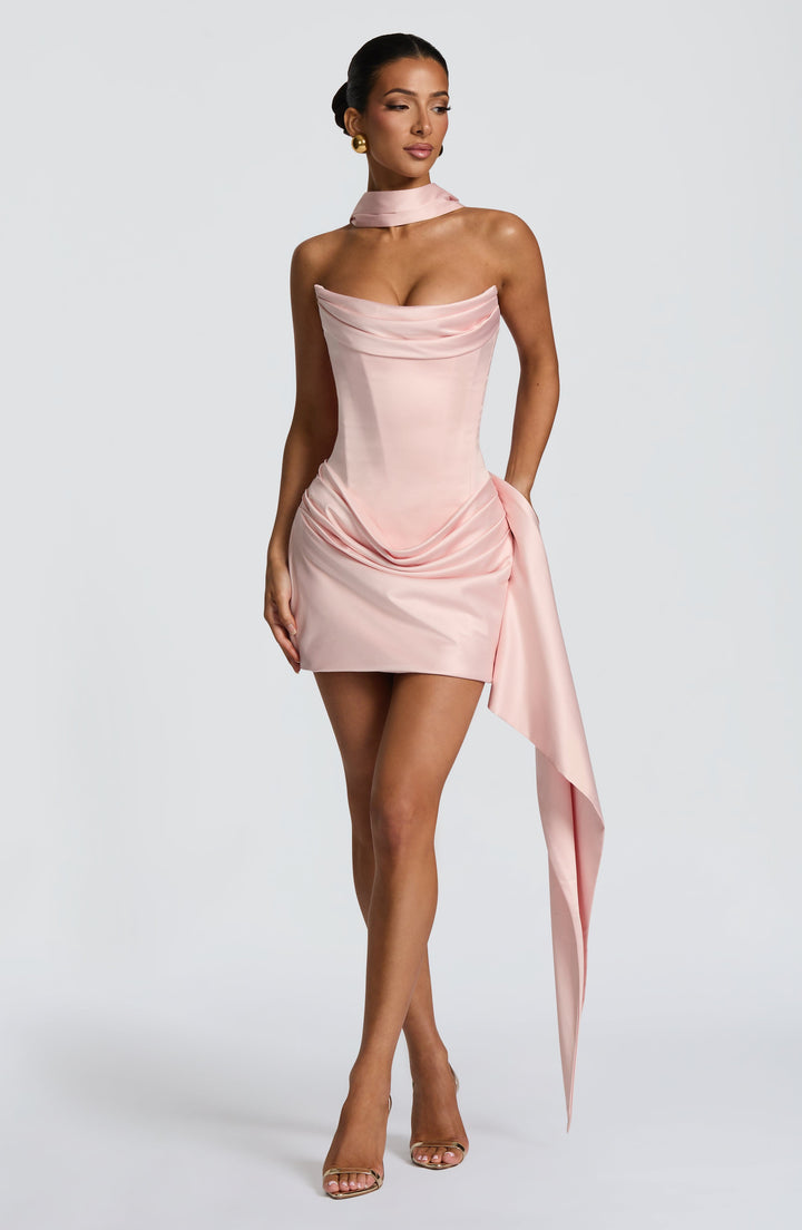 Women's Strapless Draped Cowl Neck Detail Fitted Dress | Mini