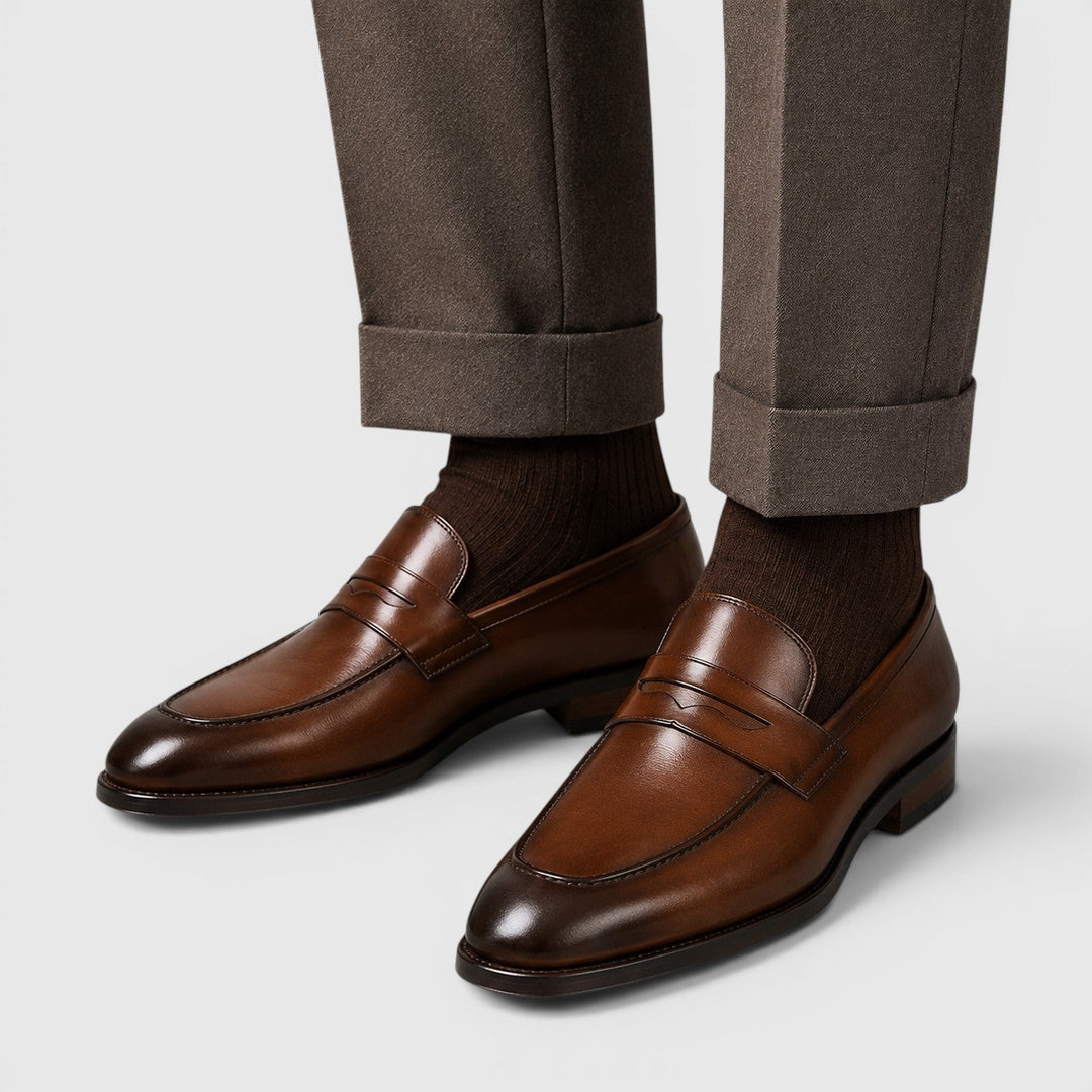Leon | Męskie Loafersy w Stylu Skórzanym z Kwadratowym Noskiem