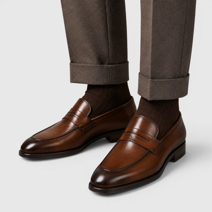 Leon | Męskie Loafersy w Stylu Skórzanym z Kwadratowym Noskiem