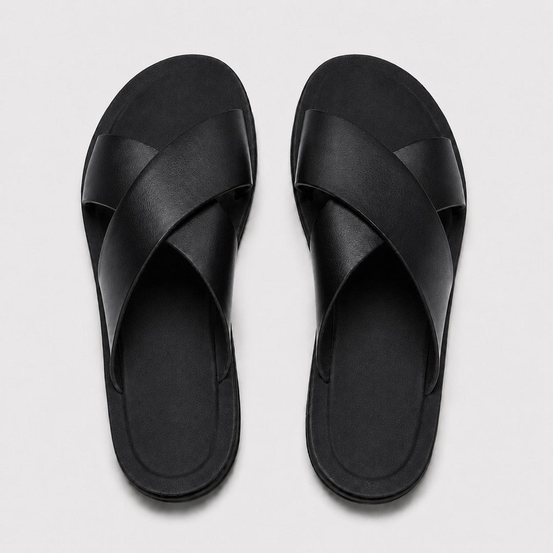 Mateo | Men’s Leather-Style Slides with Crossed Straps and Non-Slip Sole