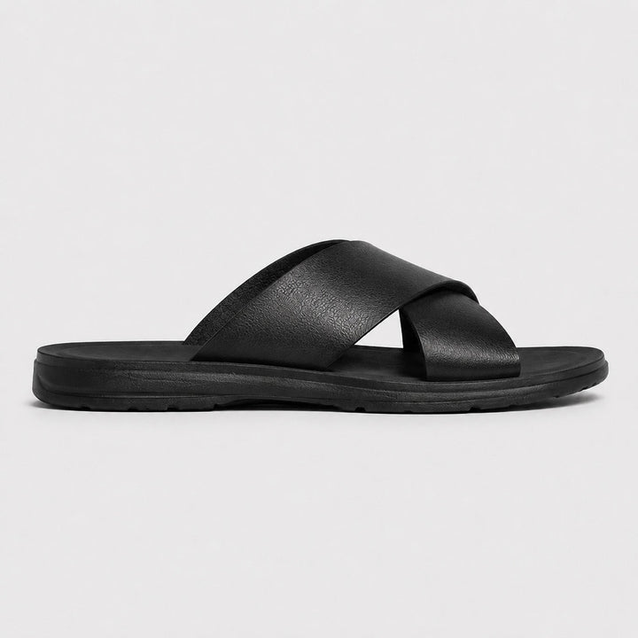 Mateo | Men’s Leather-Style Slides with Crossed Straps and Non-Slip Sole