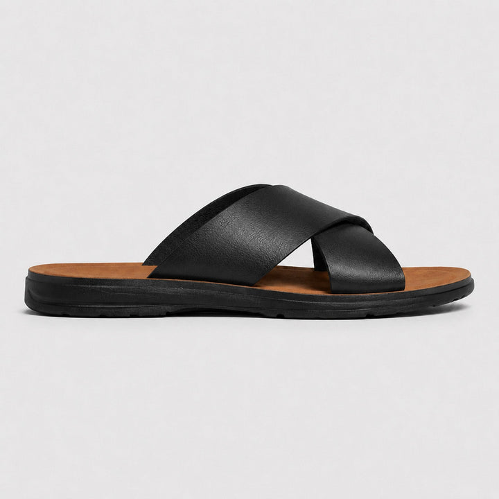 Mateo | Men’s Leather-Style Slides with Crossed Straps and Non-Slip Sole