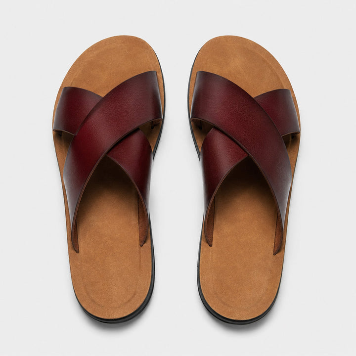 Mateo | Men’s Leather-Style Slides with Crossed Straps and Non-Slip Sole