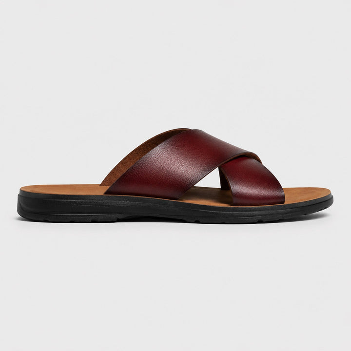 Mateo | Men’s Leather-Style Slides with Crossed Straps and Non-Slip Sole