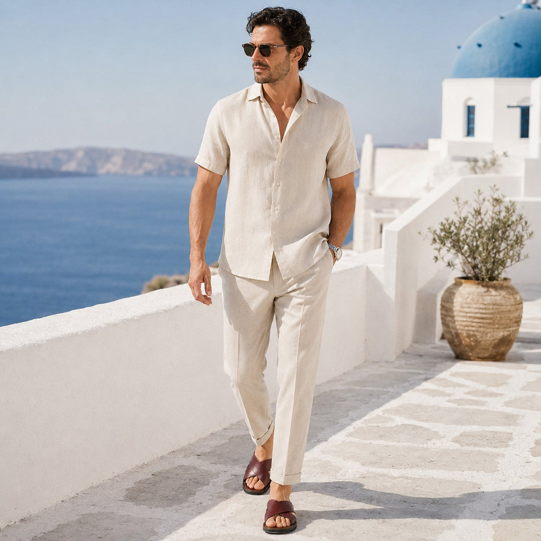 Mateo | Men’s Leather-Style Slides with Crossed Straps and Non-Slip Sole