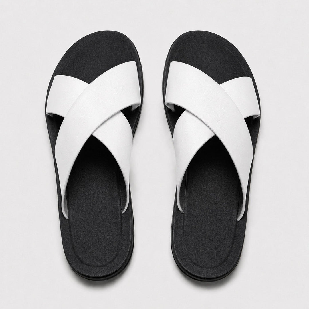 Mateo | Men’s Leather-Style Slides with Crossed Straps and Non-Slip Sole