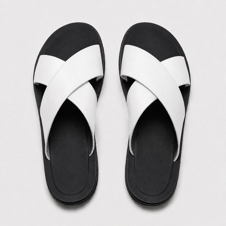 Mateo | Men’s Leather-Style Slides with Crossed Straps and Non-Slip Sole
