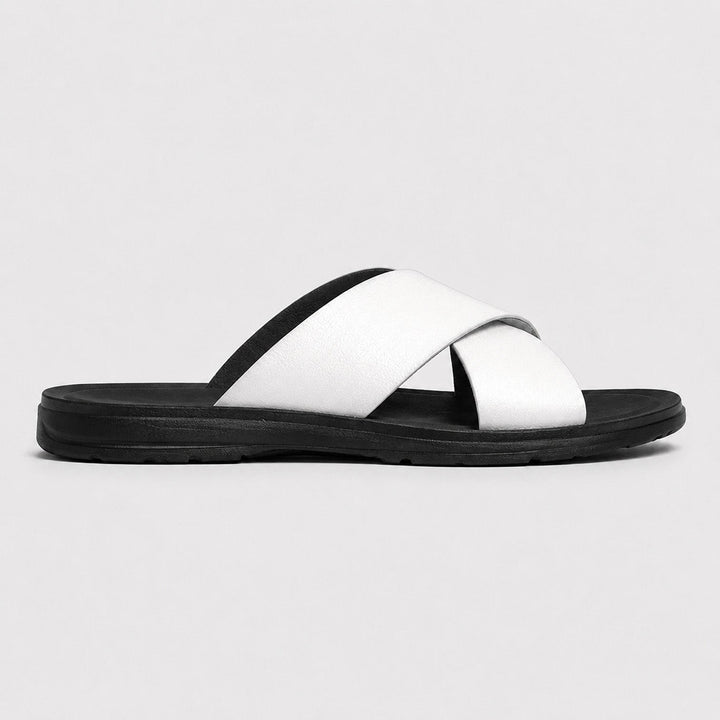 Mateo | Men’s Leather-Style Slides with Crossed Straps and Non-Slip Sole