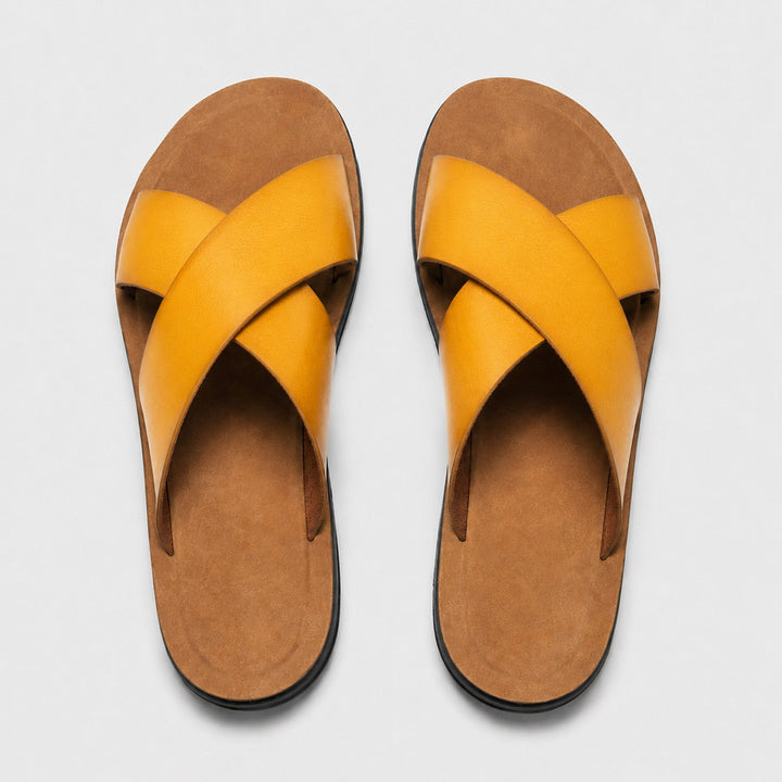 Mateo | Men’s Leather-Style Slides with Crossed Straps and Non-Slip Sole