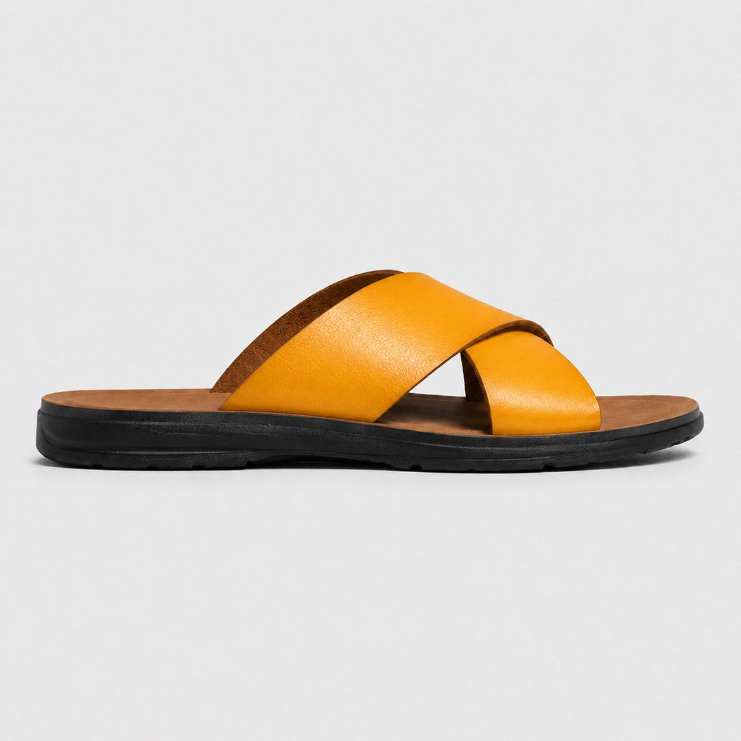 Mateo | Men’s Leather-Style Slides with Crossed Straps and Non-Slip Sole