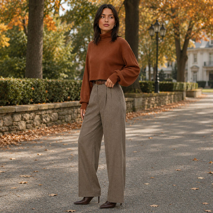 Elise | Damski Sweter w Dzianinowym Stylu z Golfem i Luźnym Krojem