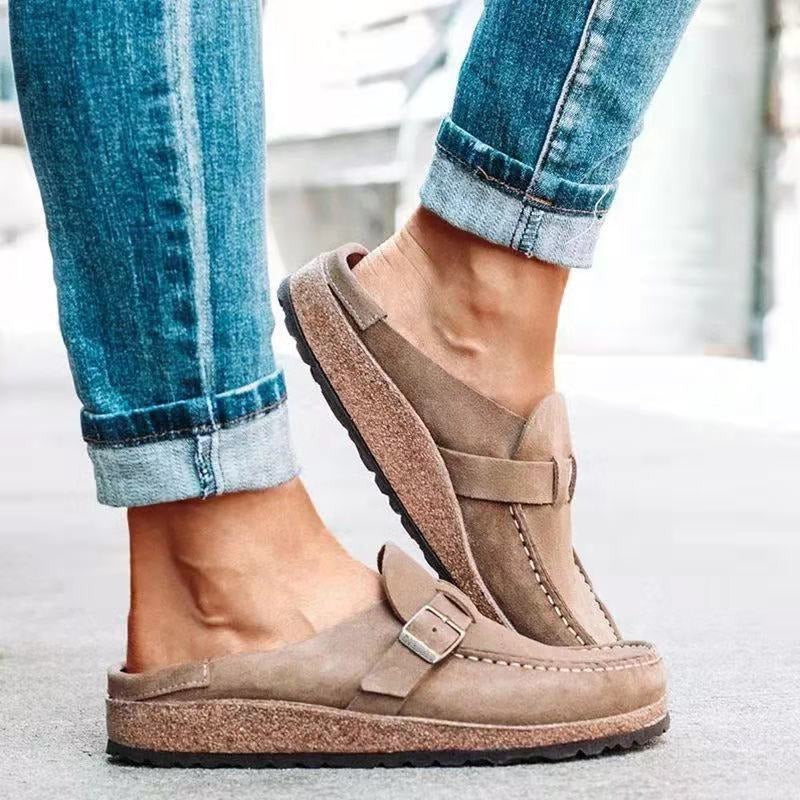 Women's Slip-On Loafers with Strap and Buckle | Flat Sole
