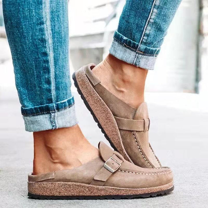 Women's Slip-On Loafers with Strap and Buckle | Flat Sole