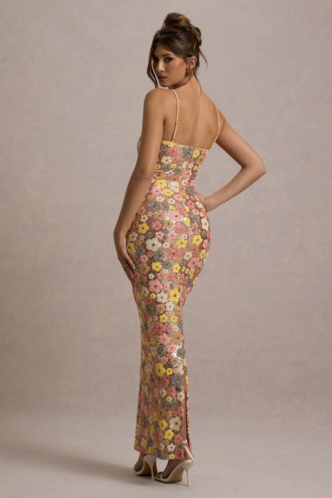 Women's Floral Pattern Fitted Maxi Dress with Straps | Square Neckline