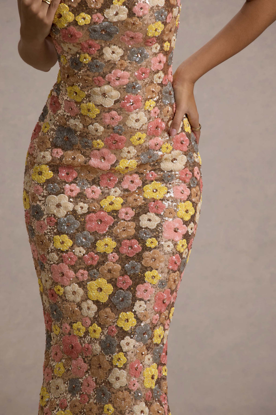 Women's sleeveless dress with floral pattern and square neckline | Long