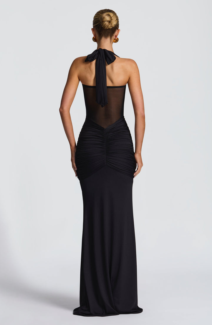Women's Halter Ruched Draped Front Fitted Dress | Maxi